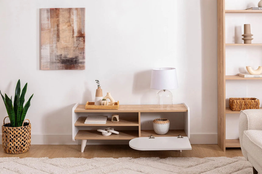 İNDY TV SEHPASI, SAFİR MEŞE BEYAZ, 120 CM