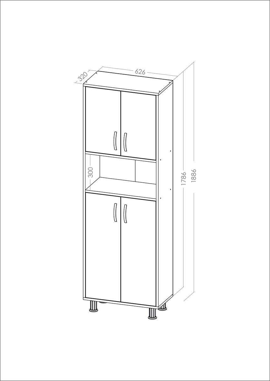 Luno 4 Kapaklı 6 Raflı Çok Amaçlı Dolap