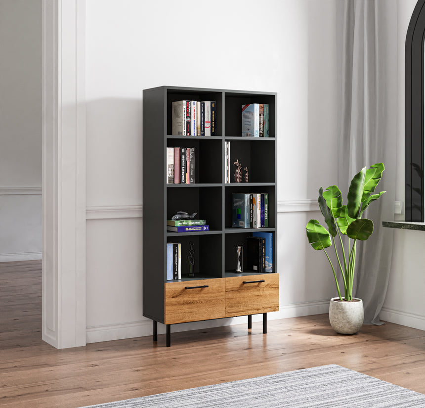 Volga 2 Çekmeceli ve 8 Raflı Kitaplık 85 cm