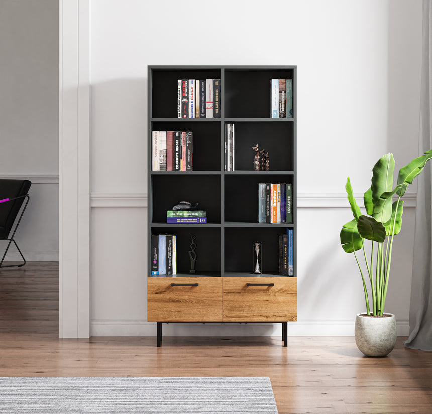 Volga 2 Çekmeceli ve 8 Raflı Kitaplık 85 cm