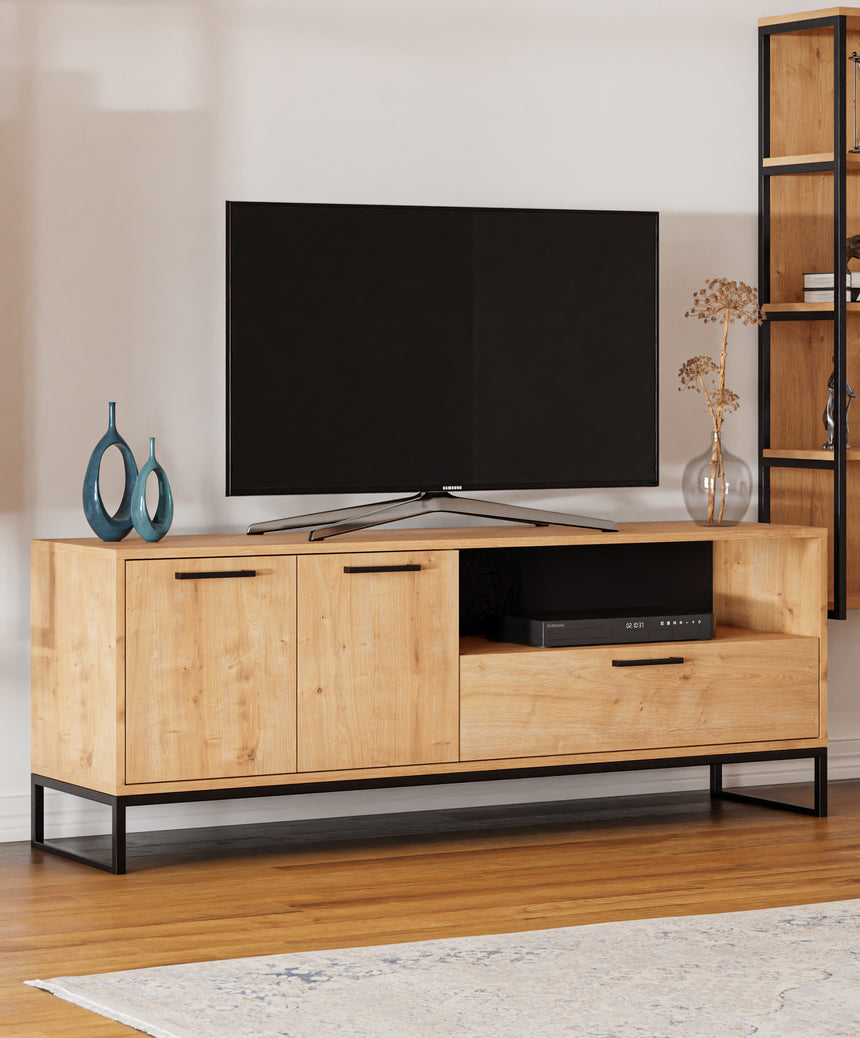 Yukon 2 Kapaklı Çekmeceli ve Raflı Tv Sehpası - Safir Meşe