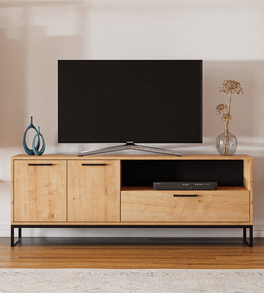 Yukon 2 Kapaklı Çekmeceli ve Raflı Tv Sehpası - Safir Meşe