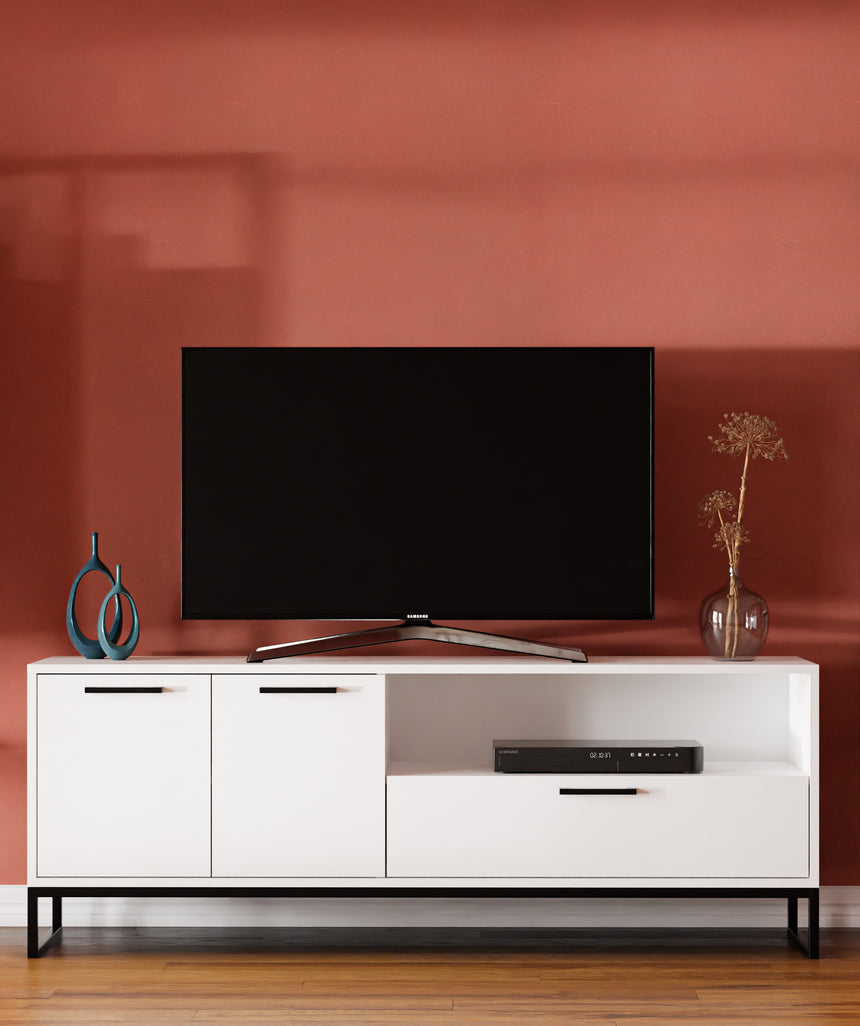 Yukon 2 Kapaklı Çekmeceli ve Raflı Tv Sehpası - Beyaz