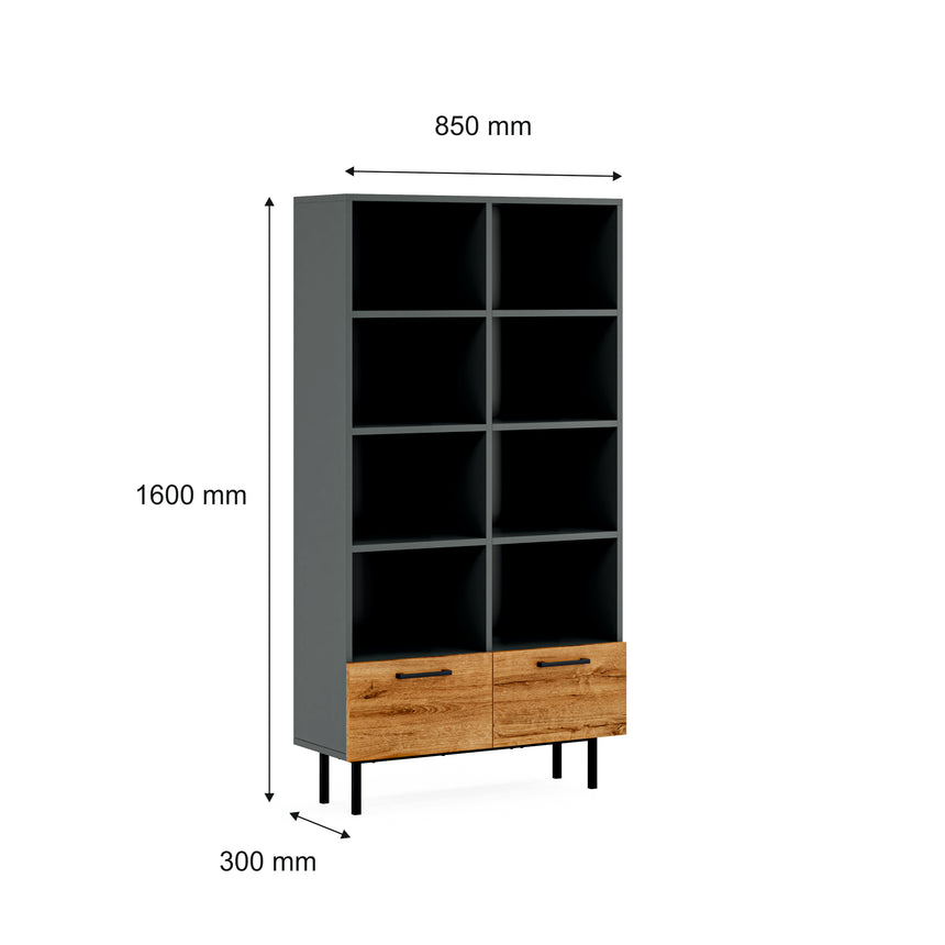 Volga 2 Çekmeceli ve 8 Raflı Kitaplık 85 cm