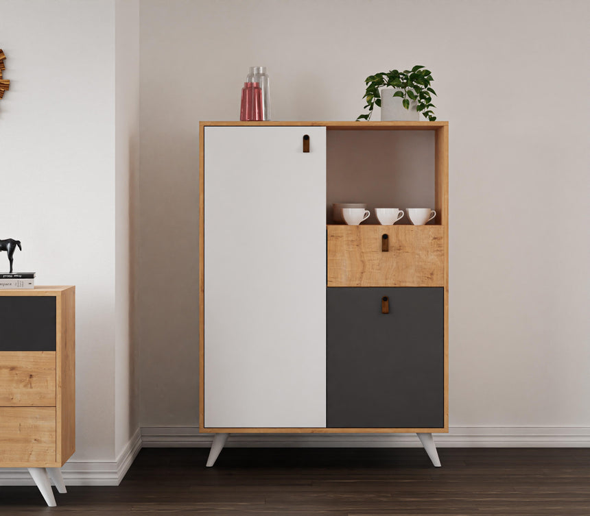 Pera 2 Kapaklı ve Çekmeceli Büfe ve Çok Amaçlı Dolap