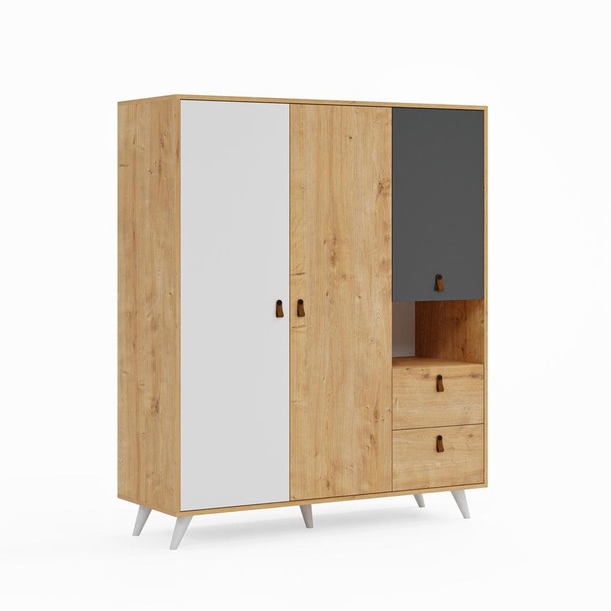 Pera 3 Kapaklı ve 2 Çekmeceli Gardırop