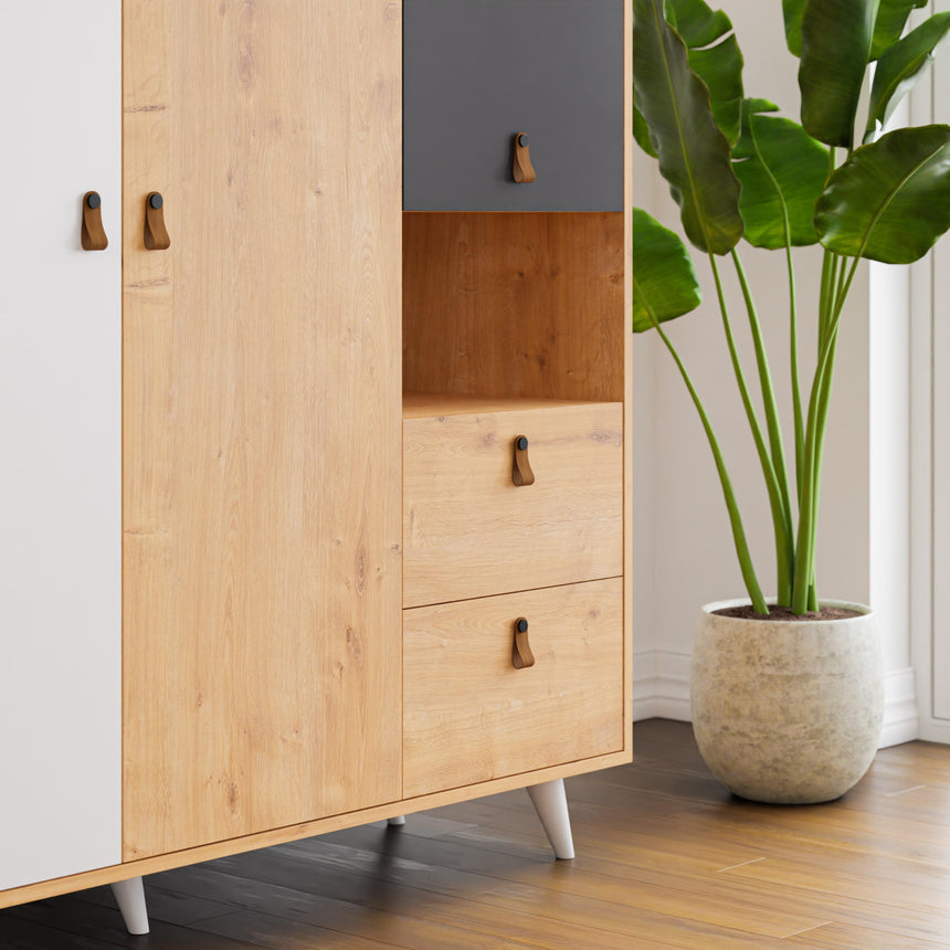 Pera 3 Kapaklı ve 2 Çekmeceli Gardırop