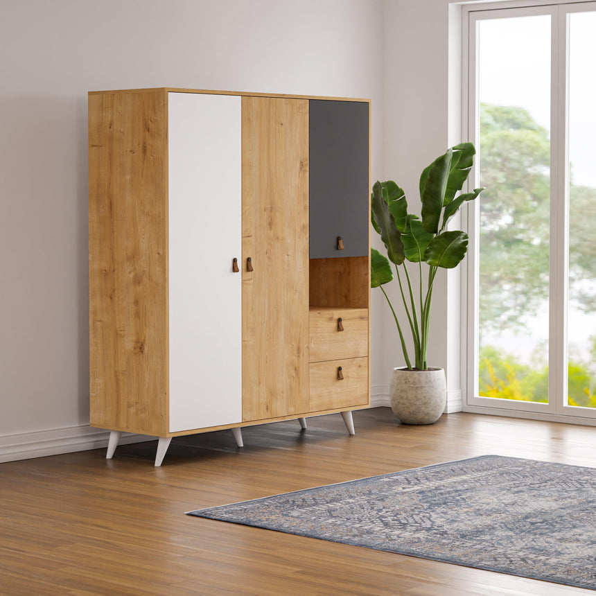 Pera 3 Kapaklı ve 2 Çekmeceli Gardırop