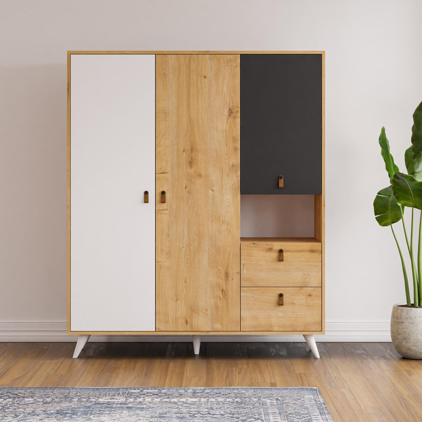 Pera 3 Kapaklı ve 2 Çekmeceli Gardırop