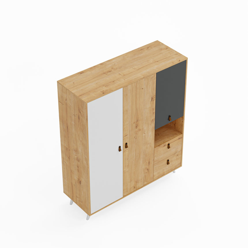 Pera 3 Kapaklı ve 2 Çekmeceli Gardırop