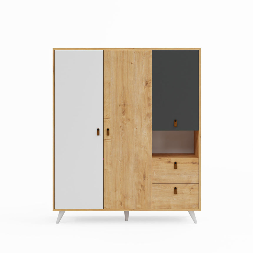 Pera 3 Kapaklı ve 2 Çekmeceli Gardırop