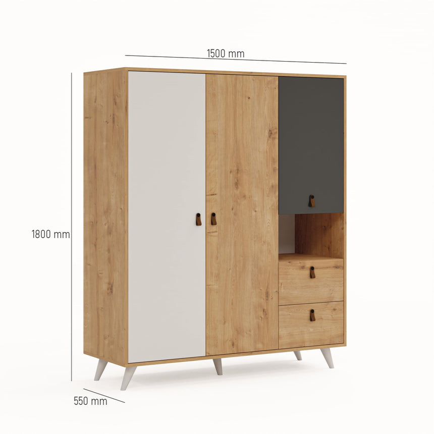 Pera 3 Kapaklı ve 2 Çekmeceli Gardırop