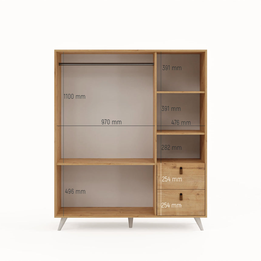 Pera 3 Kapaklı ve 2 Çekmeceli Gardırop