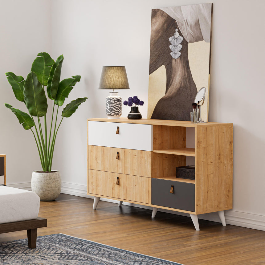 Pera 4 Çekmeceli ve Raflı Şifonyer