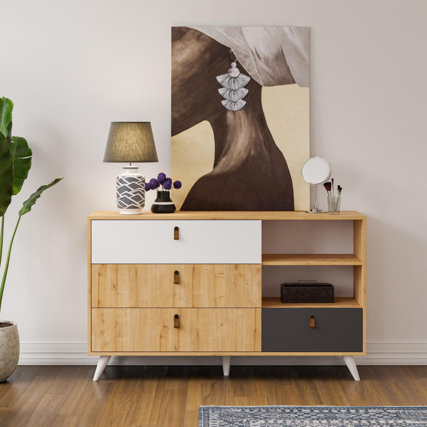 Pera 4 Çekmeceli ve Raflı Şifonyer