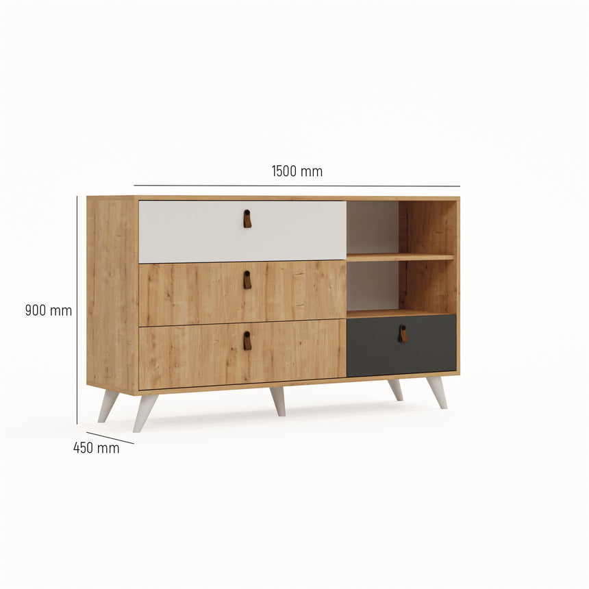 Pera 4 Çekmeceli ve Raflı Şifonyer