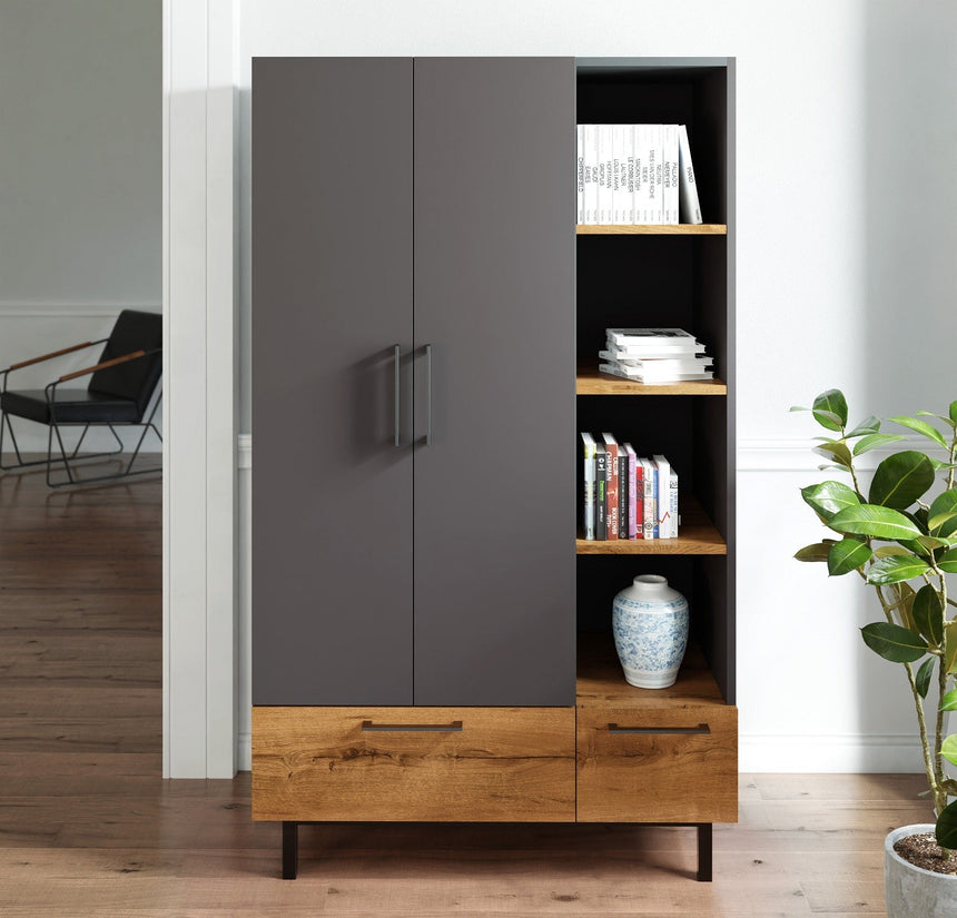 Volga 2 Kapaklı 4 Raflı ve 2 Çekmeceli Gardırop