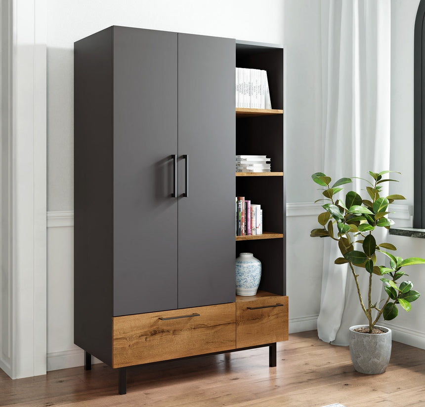 Volga 2 Kapaklı 4 Raflı ve 2 Çekmeceli Gardırop