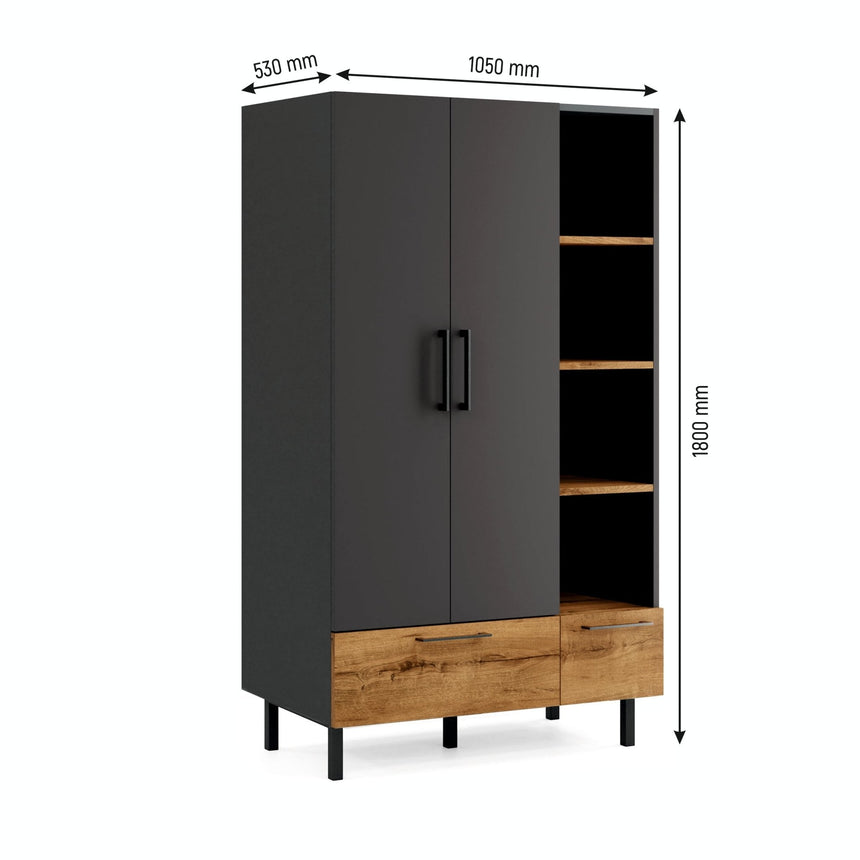 Volga 2 Kapaklı 4 Raflı ve 2 Çekmeceli Gardırop