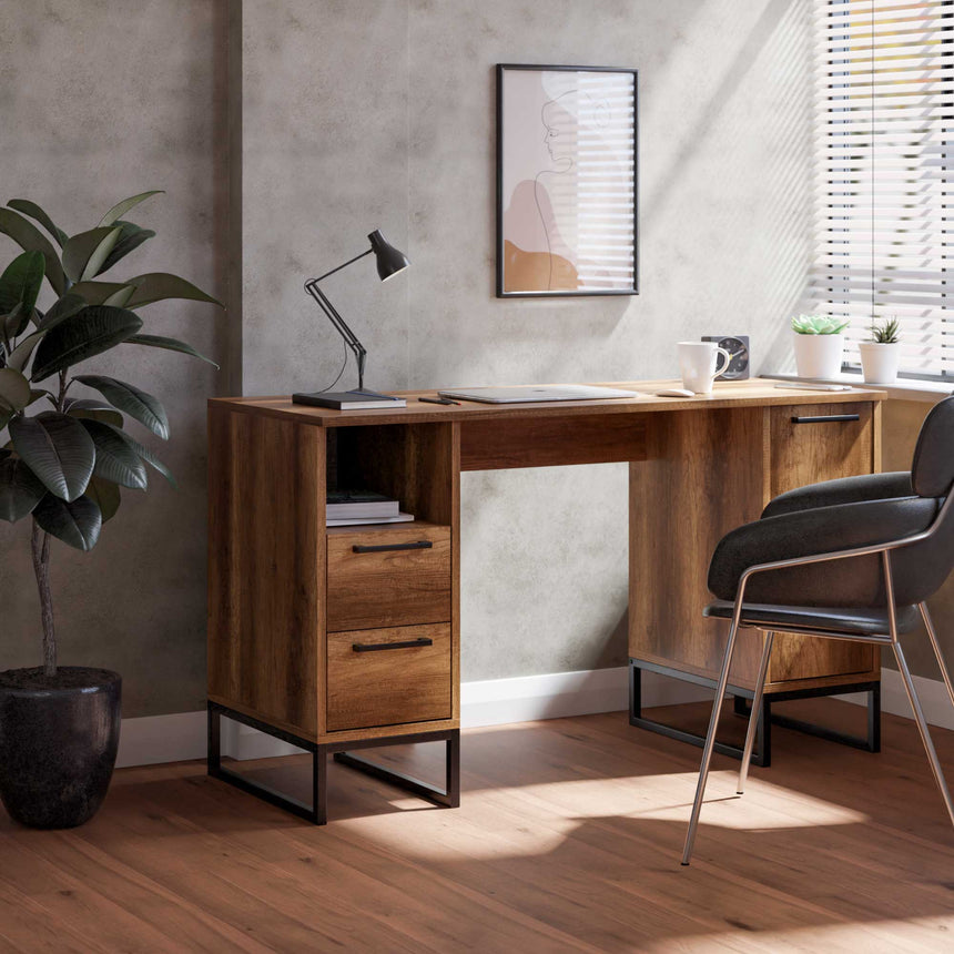 Yukon 2 Çekmeceli Kapaklı ve Raflı Çalışma Masası