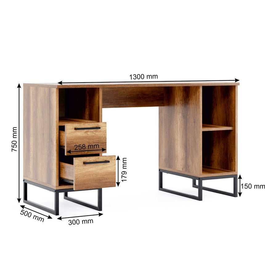 Yukon 2 Çekmeceli Kapaklı ve Raflı Çalışma Masası