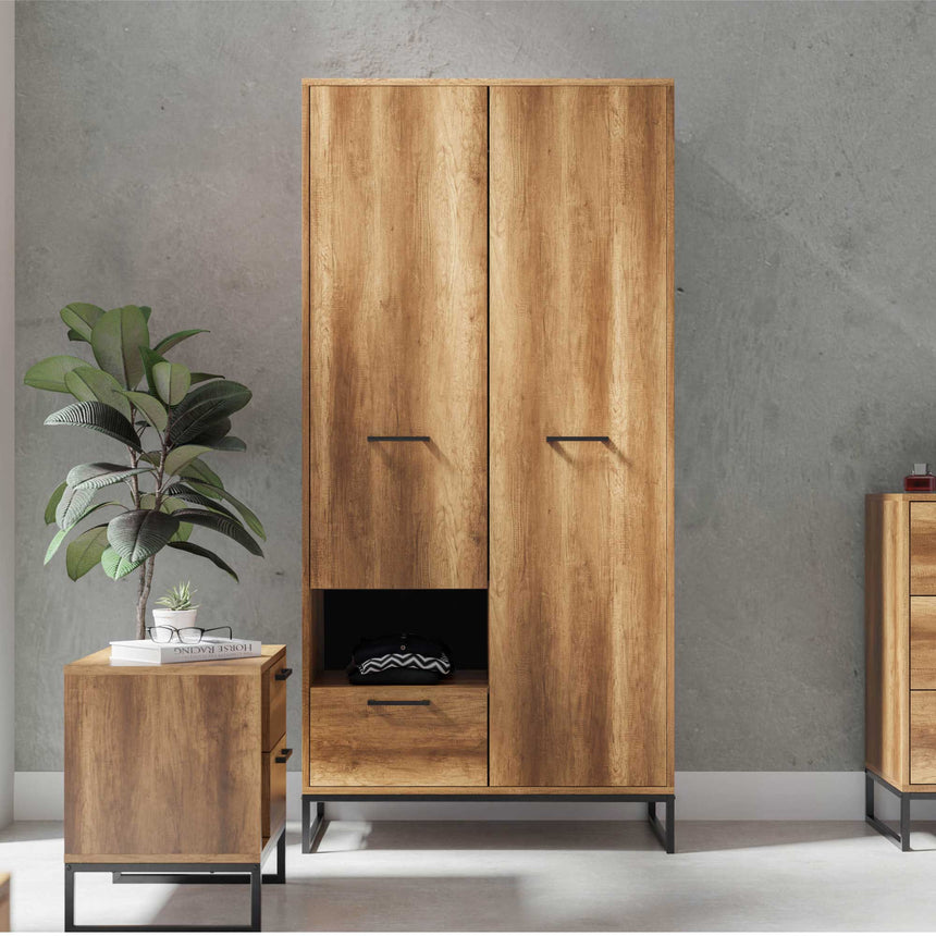 Yukon 2 Kapaklı Raflı ve Çekmeceli Gardırop