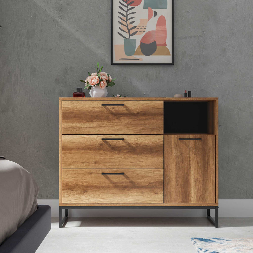 Yukon 3 Çekmeceli Raflı ve Kapaklı Şifonyer