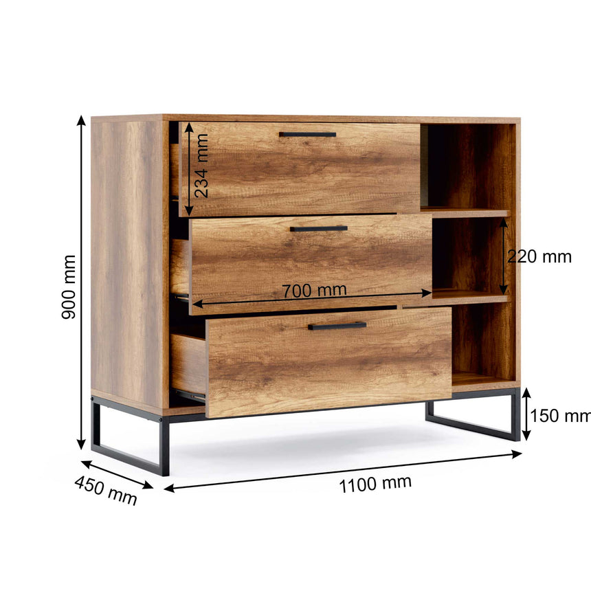 Yukon 3 Çekmeceli Raflı ve Kapaklı Şifonyer