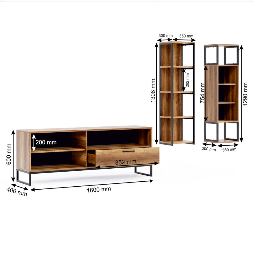 Yukon 3 Kapaklı 9 Raflı ve Çekmeceli Tv Ünitesi