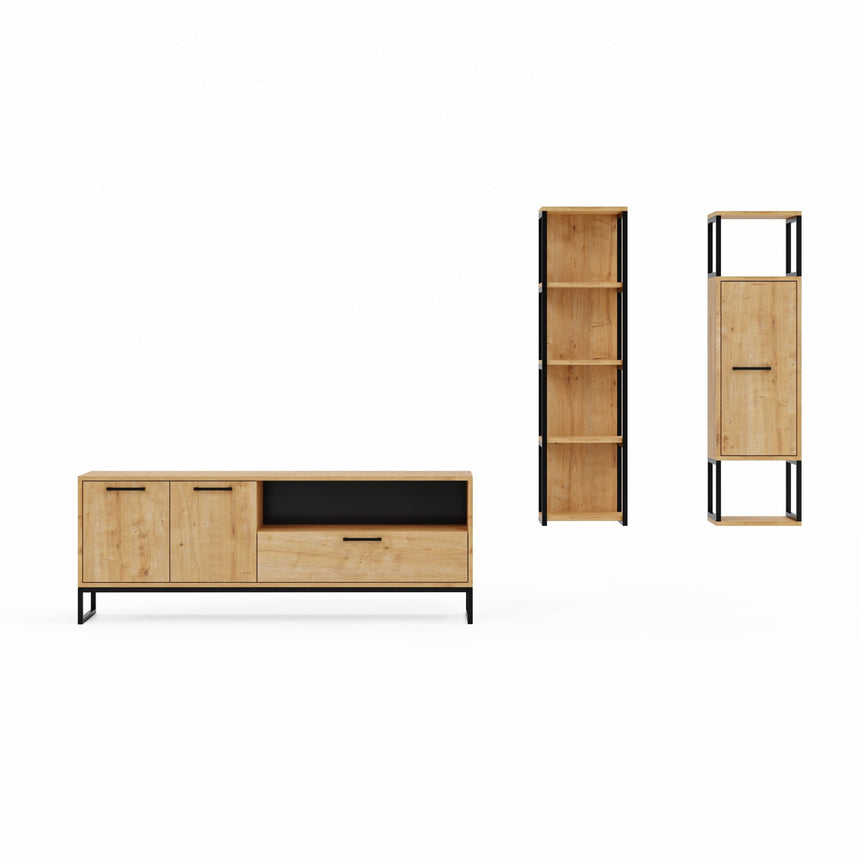 Yukon 3 Kapaklı 9 Raflı & Çekmeceli Tv Ünitesi Safir Meşe - furmetmoduler