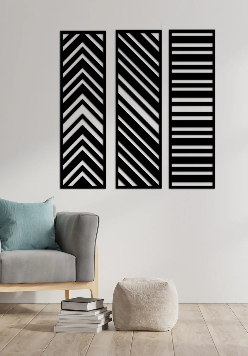 Geometric Lines Üçlü Metal Duvar Dekorasyonu