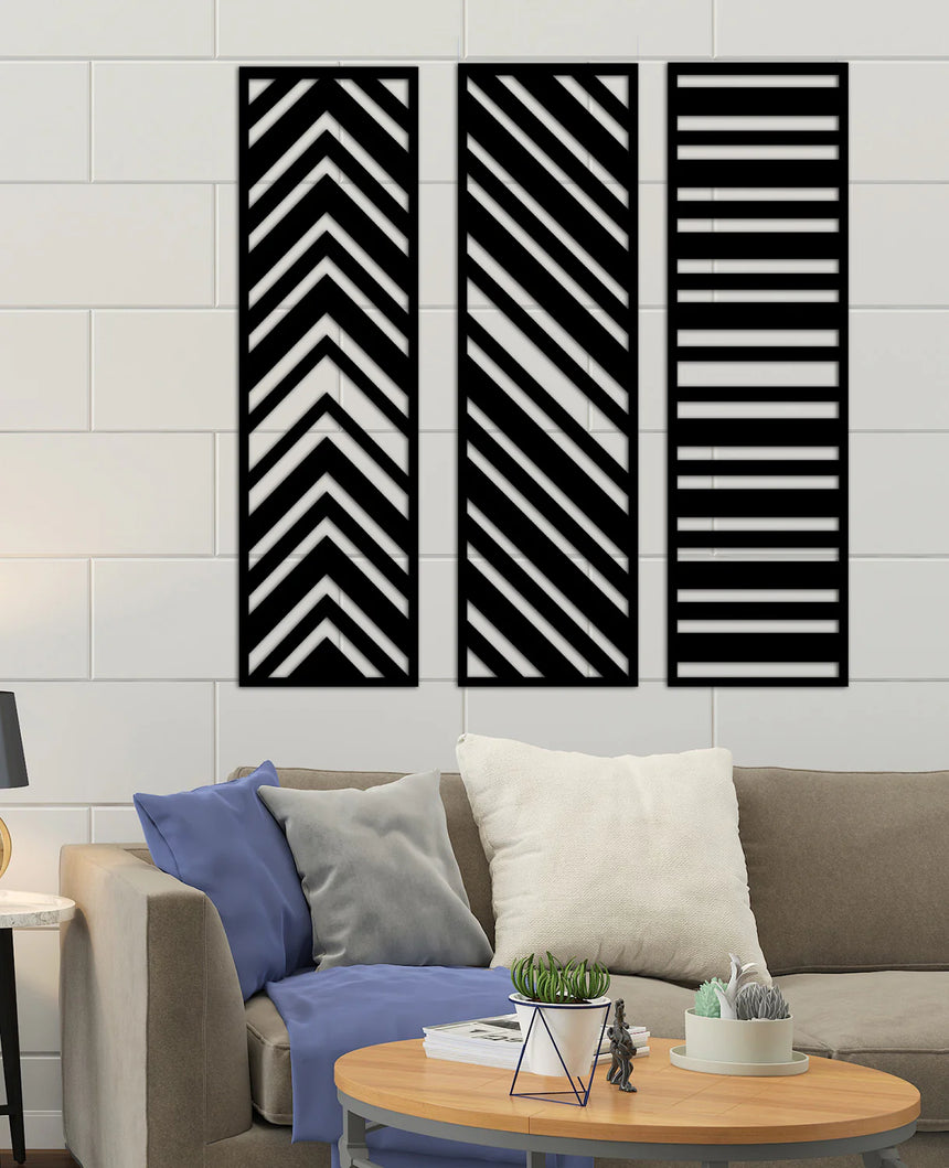 Geometric Lines Üçlü Metal Duvar Dekorasyonu